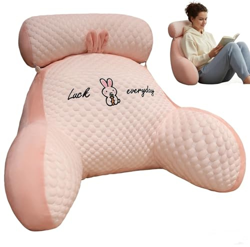 LANPEW Rückenkissen für Bett und Sofa mit Armlehnen Ergonomisches Lesekissen Erwachsene Atmungsaktives Lesesitzkissen mit Abnehmbarem Bezug Für Lesen,Arbeiten (Bohnensamt rosa, 80 * 60cm)