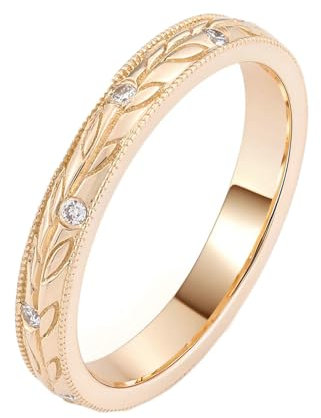 Bishilin Ehering Gold 585 Damen Einzeln, Ringe Verlobung Blätter mit Moissanit Bandring Trauringe Verlobungsringe Nickelfrei für Frauen Gr.57 (18.1)