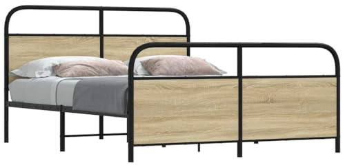 Xichuzi Metallbett ohne Matratze Sonoma-Eiche 150x200 cm, Bett, Bed Frame, Familienbett, Bettrahmen, Bett Gestell, Bett Rahmengestell, Schlafzimmer Bett - 3318650