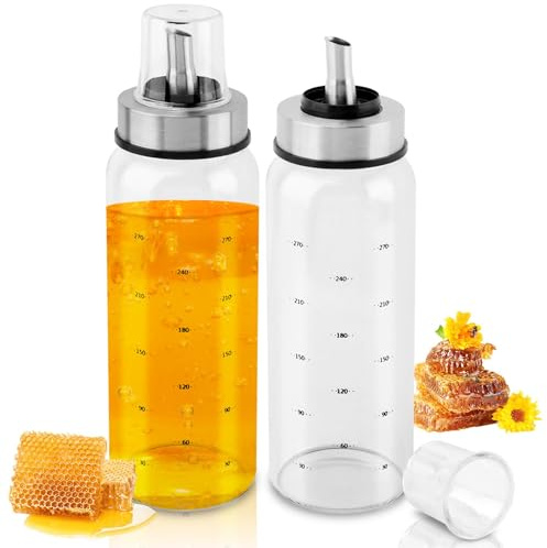 Loyanger Honey Dispenser No Drip, 10 OZ Honey Jar Maple Syrup Dispenser, Glass Honey' Dispenser Pot for Coffee or Tea, Honey' Container(COLOR:2pcs)