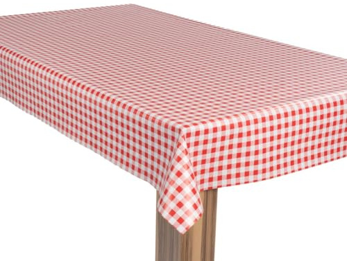 laro Wachstuch-Tischdecke Gartentischdecke Karo Kariert Rot Weiß PVC Abwaschbar Wasserabweisend mit Vlies-Rücken 100x140 cm