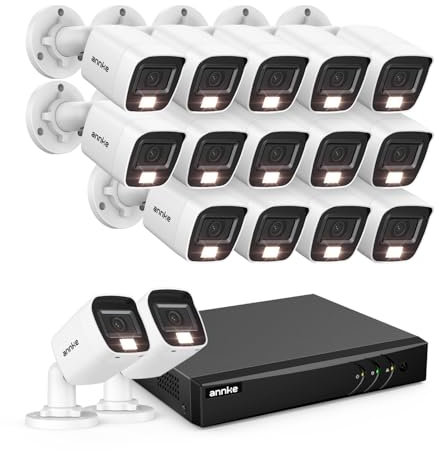 ANNKE Home Wired Camera Security System, 16CH 3K Lite H.265+ AI DVR, 16 X 1080P IP67 Weatherproof Bullet Cameras with Dual Light, Human/Vehicle Detection, No HDD