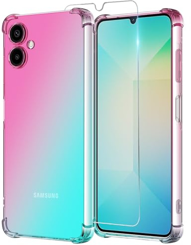 Osophter for Samsung A06 phone Case: with 1pcs Screen Protector two color gradient reinforced corner TPU shock absorption flexible Cell Phone Cover for Galaxy A06(Pink Teal)