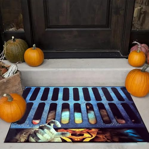 Saituo Home Halloween Fußmatte 3D, Halloween Deko Horror, Scary Kanalisation Clown Fußabtreter, Lustige Horror Rutschfester Bodenteppich, Dekoration für Den Innenbereich im Freien (40 x 60cm)