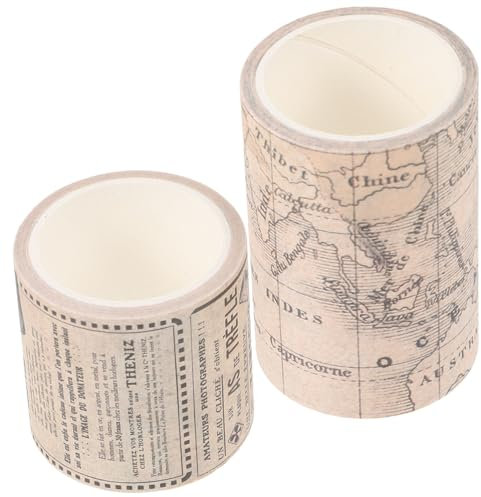 Angoily 2 Rolls Vintage Decorative Tape of Wide DIY Vintage Tapes for Scrapbooking Journal Decoration Craft Projects Retro Newspaper Map Designs