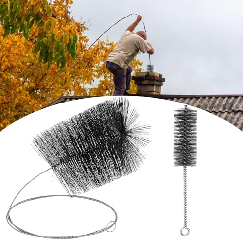 Lot de 2 brosses pour tuyau de poêle, avec tige de poussée et fil d'acier, brosse de cheminée, brosse de ramonage, brosse de cheminée, brosse pour cheminée, tuyau de poêle, nettoyage (15 cm)