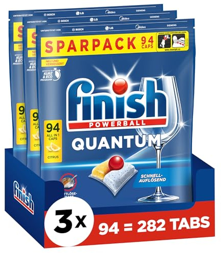 Finish Quantum Citrus Spülmaschinentabs - Geschirrspültabs für kraftvolle Reinigung, Fettlösekraft und Glanz - Sparpack mit 282 Tabs (3 x 94 Tabs)