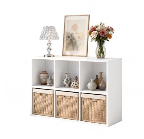 NewBeth Bücherregal mit 6 Fächern, Bücherschrank, Holzregal, Würfelregal | Standregal für Wohnzimmer, Schlafzimmer, Kinderzimmer (Weiß, 6 Fächern（30T x 91,5B x 61,5H cm）)