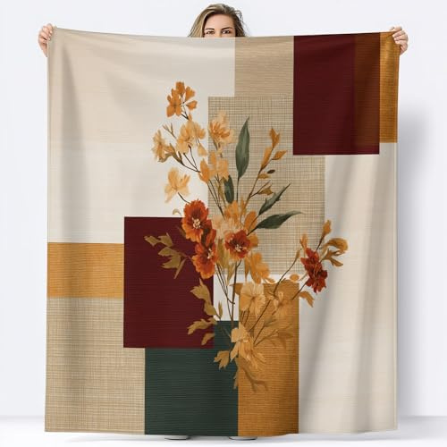Coperta Peluche Morbido Bohemien Vintage per Divano Sedia, Morbidi Coperte Plaid Flanella Scheda Patchwork Floreale Geometrico - Caldo Trapuntino Sherpa Peluche Morbido Copriletto Letto, 130 x 150 cm