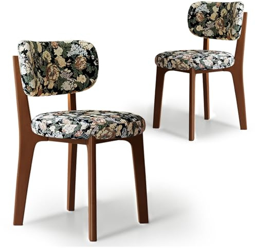 CADEHUB Esszimmerstühle im Mid-Century-Modern-Stil, Esszimmerstühle aus Massivholz 2er-Set, Sitzpolster aus hochdichtem Schaumstoff und geschwungene Rückenlehne Walnut Floral Pattern