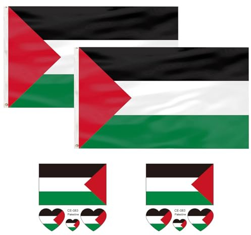 ATBUSS 2 Piezas De Bandera Nacional Palestina Y 2 Pegatinas De Tatuajes Palestinos, Banderas Duraderas Y Resistentes A La Intemperie, Adecuados para Actividades Temáticas.