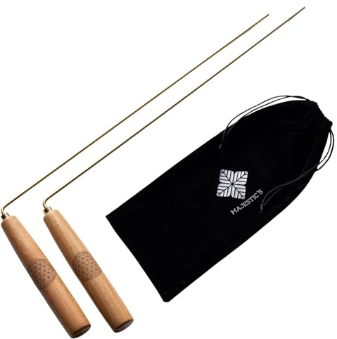 Baguettes de sourcier PRO en Bois de Hêtre, avec Fleur de vie gravée sur le manche - Baguettes de Radiesthésie avec Tige en Métal/Laiton + Sac de Rangement