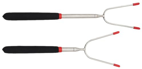 Hemobllo 2 Stück Teiliges Teleskop Grillgabel Edelstahl Ausziehbar Bbq Gabel für Würstchen Marshmallows Gemüse Kompakt Leicht für Outdoor Grillen Camping Familienfeiern