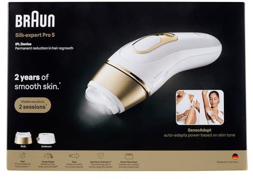 Braun Smart IPL Silk·expert Pro 5, Laserhårborttagning Hemma, Permanent Hårreduktion, Med Fodral, 2 huvuden, PL5210