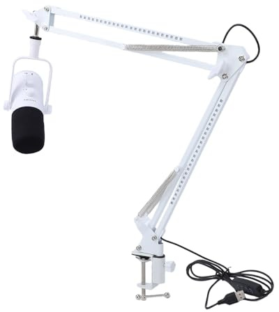 banapoy Microfono da Gioco Dinamico per PC, Microfono a Condensatore USB, Kit RGB per Computer con Supporto a Braccio, Cancellazione del Rumore, per Streaming, Podcasting (WHITE)