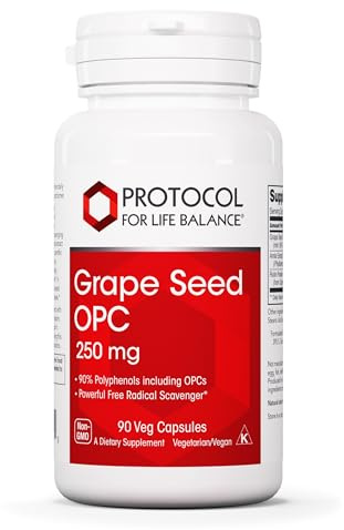 PROTOCOL FOR LIFE BALANCE Grape Seed OPC - 250mg - 90% Polyphenols - with Rutin & Amla Fruit Extract - Grape Seed Capsule - Non-GMO & Kosher - 90 Veg Caps