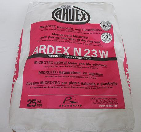 ARDEX N23W MICROTEC Naturstein- und Fliesenkleber, weiß 25kg mit ARDURAPID® - Effekt Für Wand- und Bodenflächen im Innenbereich. Für helle, durchscheinende Platten wie Marmor u.ä.