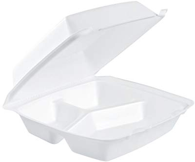 DART 85HT3R Med Perforated 3 Comp Foam Hinged Container, 8.5 Inches (Case of 200), original version,White