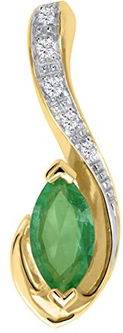 My Gold Damen Anhänger Gold 585 Mit Smaragd (Ohne Kette) Echtes Gelbgold Weißgold (14 Karat) Edelstein Diamanten 22mm x 6mm Eunundi V0009599