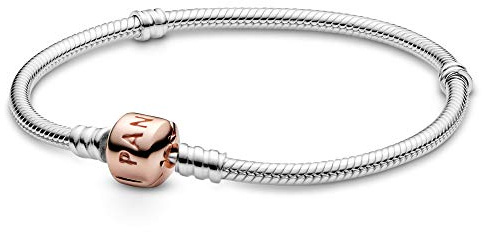 PANDORA Moments Women's 14k Rose Gold-Plated and Sterling Silver Snake Chain Bracelet for Charms, Size 18, No Box
