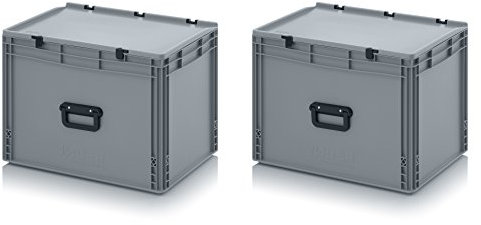 Auer Packaging 2x Eurobehälter 60 x 40 x 43,5 mit Scharnierdeckel und Griff (Tragegriff, Klappgriff) inkl. gratis Zollstock, 2er Set