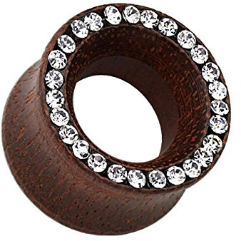 beyoutifulthings Ohr-Tunnel ORGANISCHES Holz KRISTALL-Rand Ohr-Piercing Ohr-Schmuck Plug Sattel-Verschluss Hellbraun Dunkelbraun 8-16mm
