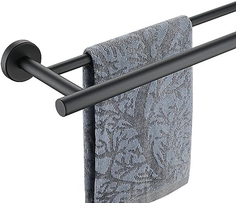 JQK Double Towel Bar 27 Inch, Matte Black Useable Length 24 Inch 304 Stainless Steel Thicken 0.8mm Bath Towel Rack for Bathroom, Towel Holder Wall Mount, TB100L24-PB