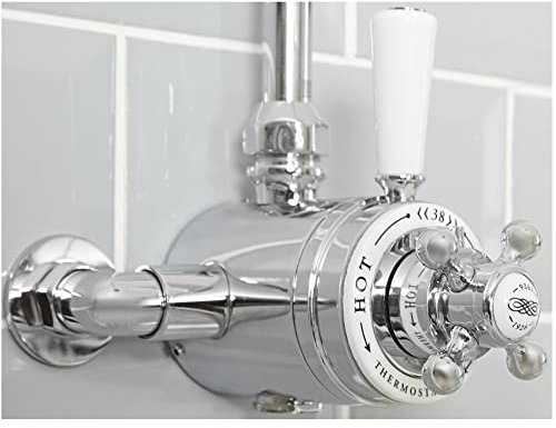 Milano Elizabeth Traditional Dual Exposed Thermostatic Mixer Shower Valve - Chrome White
