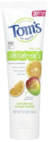 Tom's of Maine Fluor antikavitet barntandkräm, barntandkräm, naturlig tandkräm, skandalös orange mango, 144 g (5,1 oz)