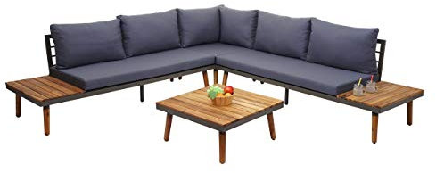 Mendler Garten-Garnitur HWC-E97, Garnitur Sitzgruppe Lounge-Set Sofa, Akazie Holz MVG-Zertifiziert, grau