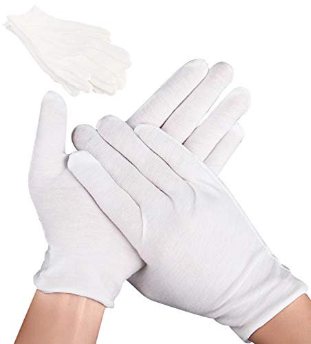 12 Paar Weiß Handschuhe Baumwolle Arbeitshandschuhe Baumwollhandschuhe bequem und atmungsaktiv, Erwachsene für Hautpflege, Schmuck Untersuchen, Tägliche Arbeit usw, L