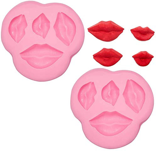 DUBENS Pack of 2 Kiss Fondant Candy Silicone Mould Lips Silicone Fondant Moulds Cake Chocolate Baking Decoration Tools for Wedding Bachelor Party Supplies