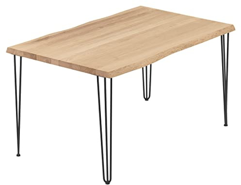 LAMO Manufaktur Esstisch Küchentisch Schreibtisch Couchtisch aus Massivholz, mit Baumkante 120x80x76 cm (AxBxH), Creative, Natur/Schwarz, LEB-01-A-002-9005Cr