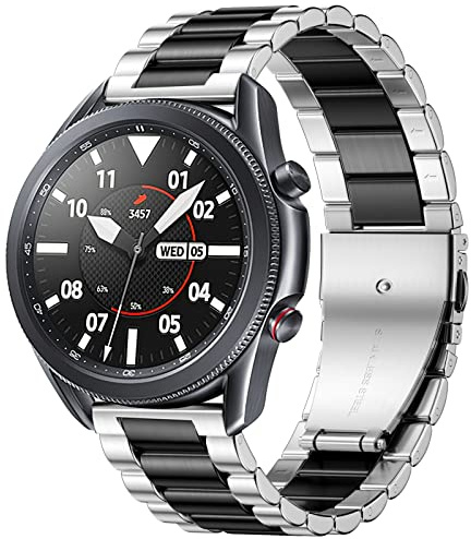 Netolo 22mm Metall Edelstahl Armband Kompatibel Mit Samsung Galaxy Watch 3 45mm/Gear S3 Frontier/Huawei Watch GT2 46mm/GT2 Pro/Galaxy Watch 46mm, Schwarz/Silber
