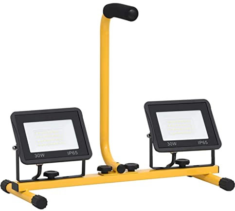 Tidyard LED Fluter mit Handgriff, Strahler für Arbeitsbeleuchtung, LED Baustrahler, Baustellenlampe mit 3 m Kabel & Steckdose 2x30 W Warmweiß