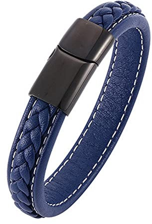 Skcess Magnetarmband Herren Schwarz，Armband Herren Leder Luxus-Lederarmband Rostfreier Stahl Männer Armband 20.5cm