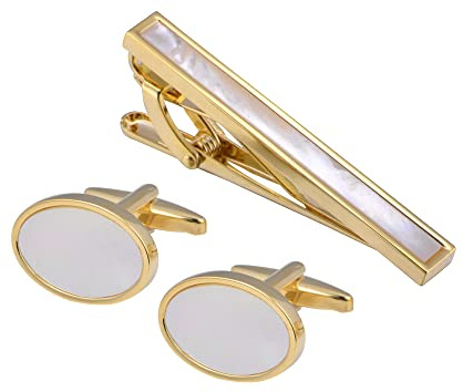Jonwo Perlmutt 4.5cm Krawattennadeln und Manschettenknöpfe für Herren | Herren Krawattenklammer Manschettenknopfsets für normale Krawatten Jubiläum Hochzeit Party Büro formelle alltägliche Anlässe