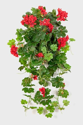 artplants.de Künstliche Geranie KAISA auf Steckstab, rot, 70cm - Künstliche hängende Pflanze