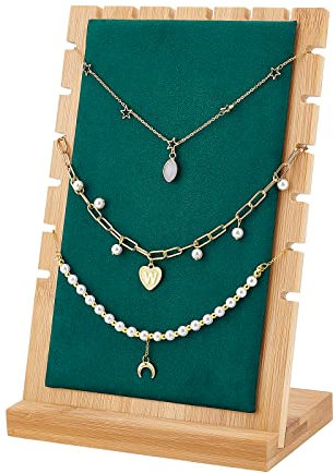 PH PandaHall Cavalletto per Collana, Espositore per Gioielli con 9 Slot Supporto per Busto Multiplo per Collana Braccialetti con Tappetino Morbido Supporto per Girocollo con Catena per Mostra,9.5x17cm