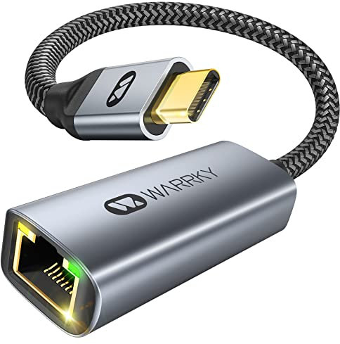 WARRKY Adaptateur USB-C Thunderbolt 3 vers Ethernet LAN Network Adapter, 1 Gbps, connecteur RJ45, Compatible avec MacBook Pro/Air, iPad Pro, Mac, Surface, XPS