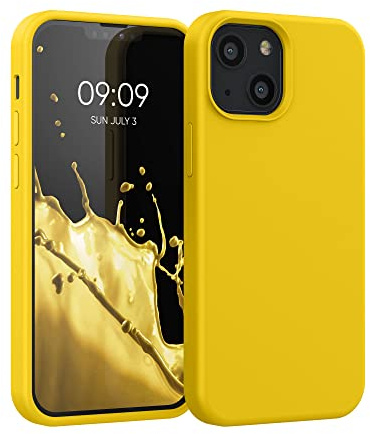 kwmobile Carcasa Compatible con Apple iPhone 13 Mini Funda - Case TPU y Silicona antigolpes - Apto Carga inalámbrica - Amarillo chillón