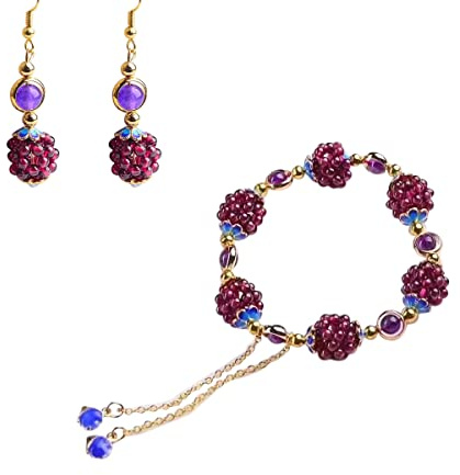HEVIBK Collection Grenade, Ensemble bracelet et boucle d'oreille, haute qualité, bracelets de mode, boucles d'oreilles (Violet)
