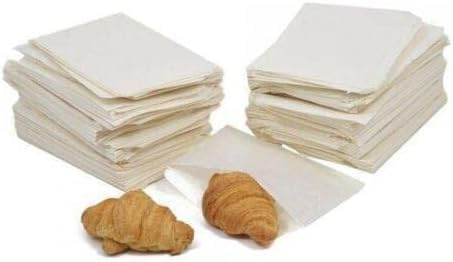 Lot de 50 sacs en papier sulfurisé blanc de 15,2 x 12,7 cm | Papier kraft Scotchban blanc respectueux de l'environnement | Multi-usage, convient pour les plats à emporter, les cafés, les épiceries