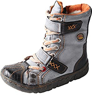 TMA EYES Botas de cuero atadas, botas de nieve para mujeres con fondo plano y pies anchos