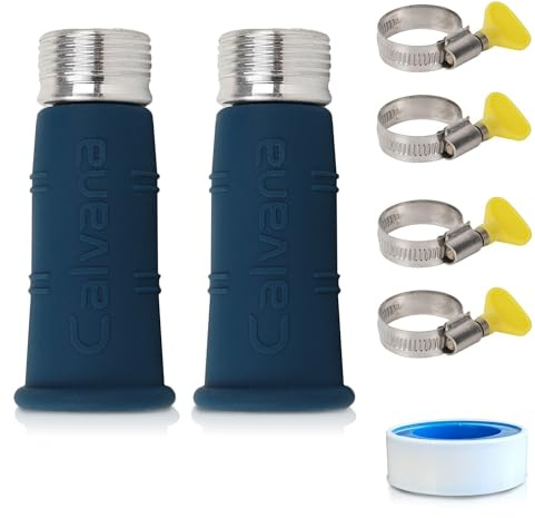 (2-Pack) Calvana Water Hose Adapter, Fits 3/4 Sink Faucet to Garden Hose Connector, Ideal for Damaged/Stripped Threads, Includes Upgraded Clamps & Teflon Tape, for Garden, Kitchen, RV, Camping