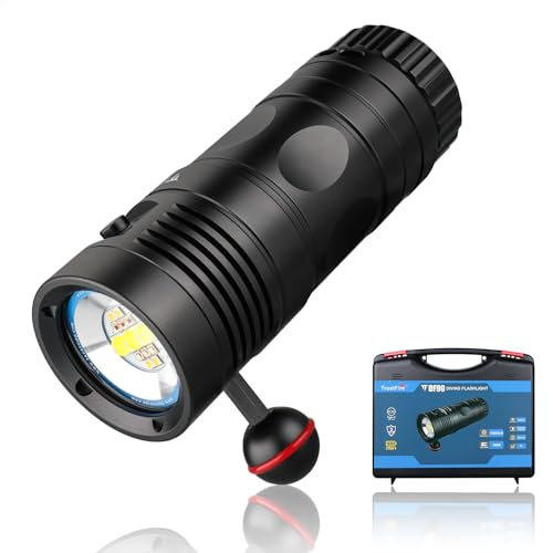 TrustFire DF90 Scuba Diving Light, 15000 Lumens Video Camera Photography Dive LED Flashlight, 70M Underwater Scuba Diving Flashlight, Super Bright, with Violet Red White Lights