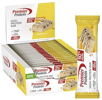 Premier Protein High Protein Bar Crispy Peach 16x40g - High Protein Low Sugar Riegel + Palmölfrei