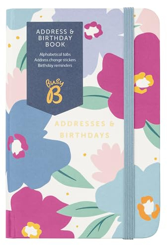 Busy B - Carnet d'adresses et d'anniversaire - Floral - Répertoire avec onglets alphabétiques, autocollants pour changement d'adresse, rappels d'anniversaire, pochettes et autocollants pratiques