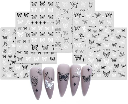 6 Feuilles papillon Sticker Ongle Fleur 3D Charms Ongle Nail Art Design 3D Design Stickers Decoration Ongles Nail Art