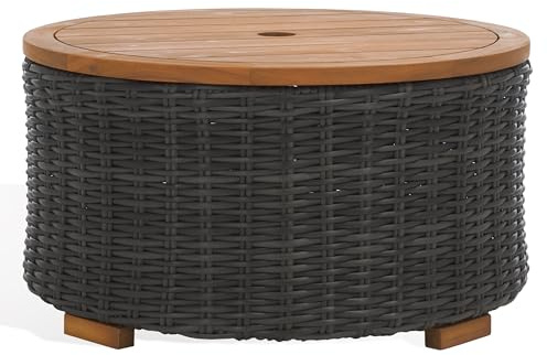 SAFAVIEH Couture Collection Anguilla Dark Grey Faux Wicker Indoor/Outdoor Storage Coffee Table (Fully Assembled)